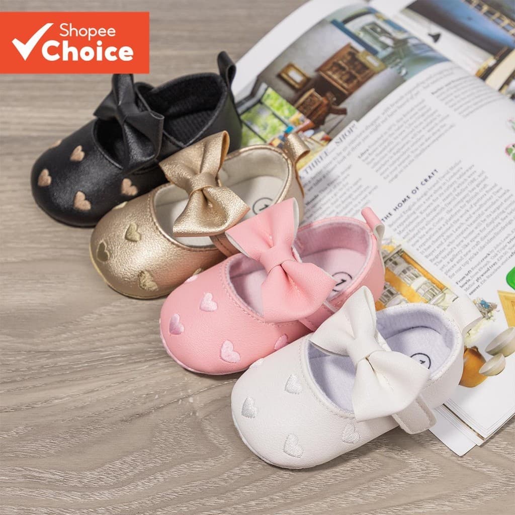 Sapatos De Couro PU Para Bebês Meninas , Princesa Com Sola Macia De Arco , Primeiros Caminhantes Primavera E Outono